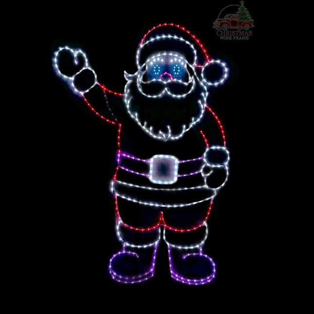 Light up Santa Claus waving with a black background