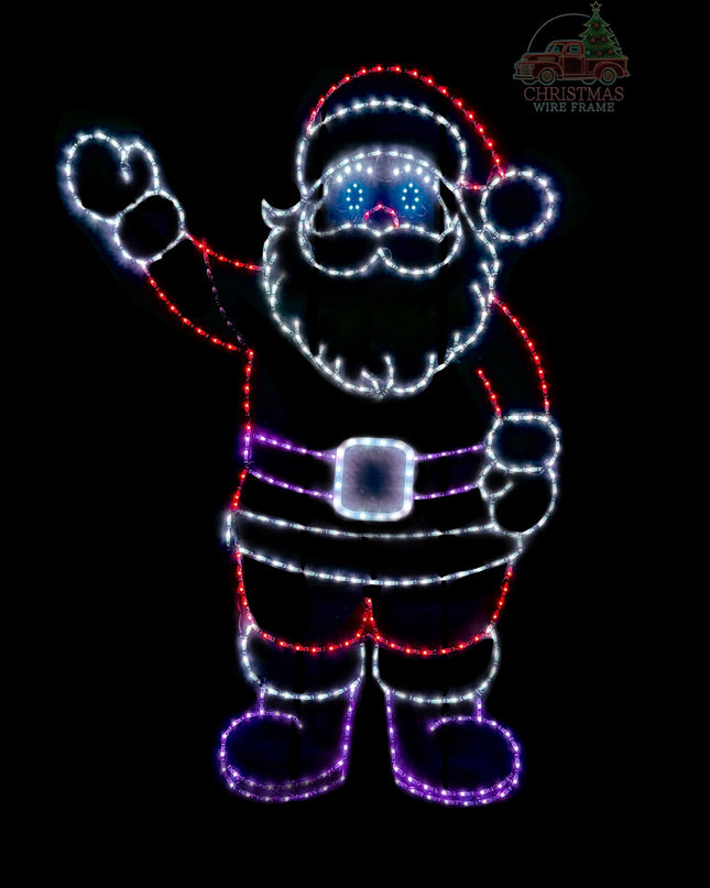 Light up Santa Claus waving with a black background